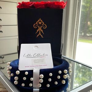 Lulla Collection Navy Velvet Headband with Pearls